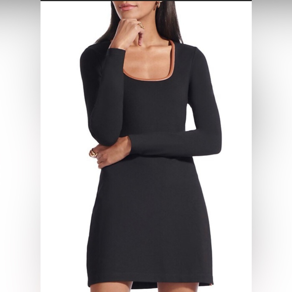 STAUD Black Dress with Brown Leather Accents